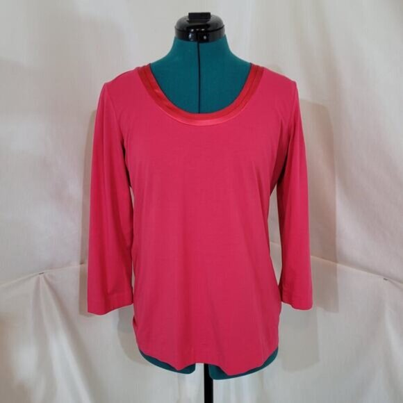 Boss Hugo Boss Pink 3/4 Sleeve Tee with Silk Collar -‎ Size Medium - Picture 2 of 10